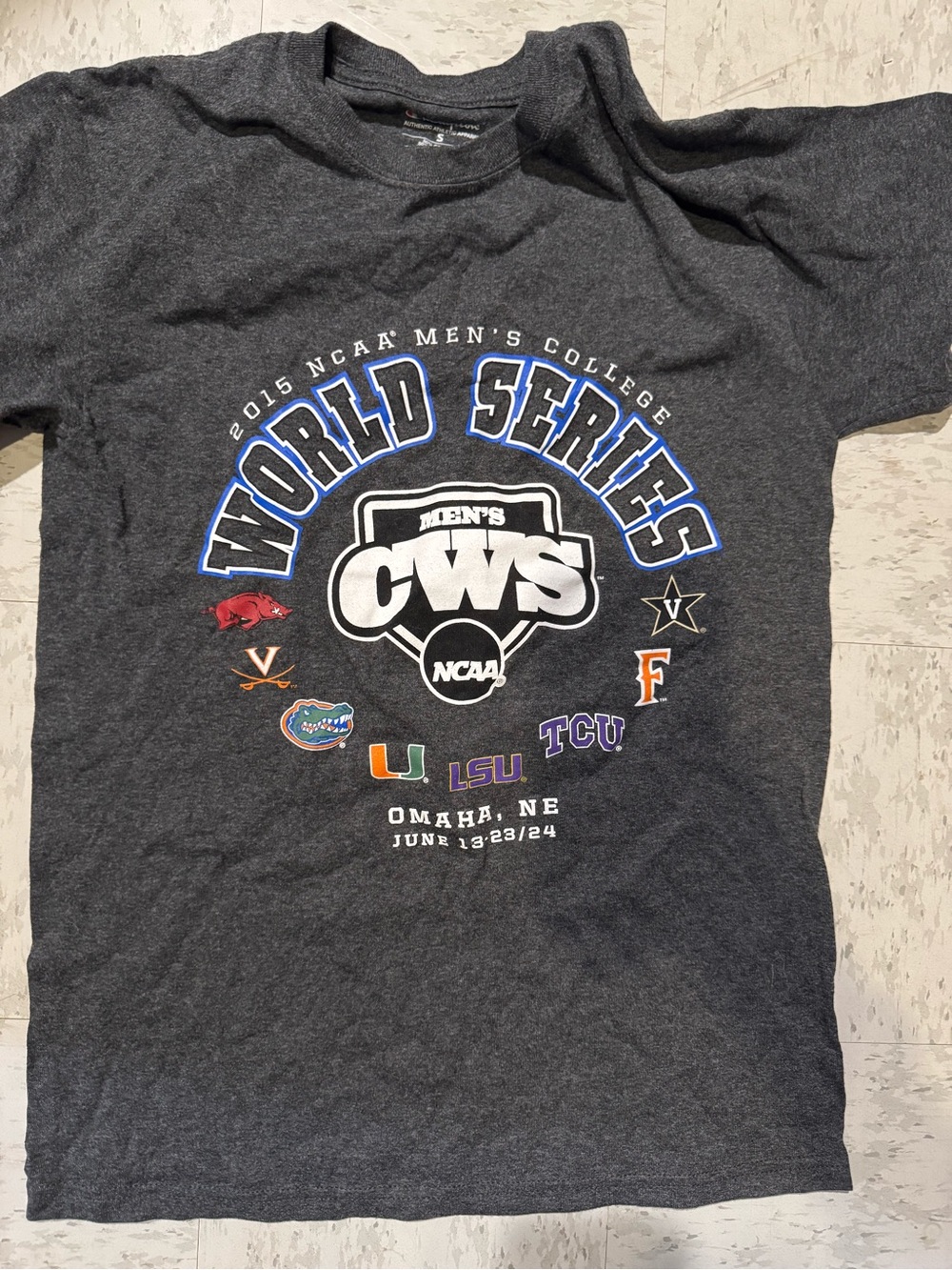 Champion Dark Gray NCAA Men's Graphic Tee with Blue Accents